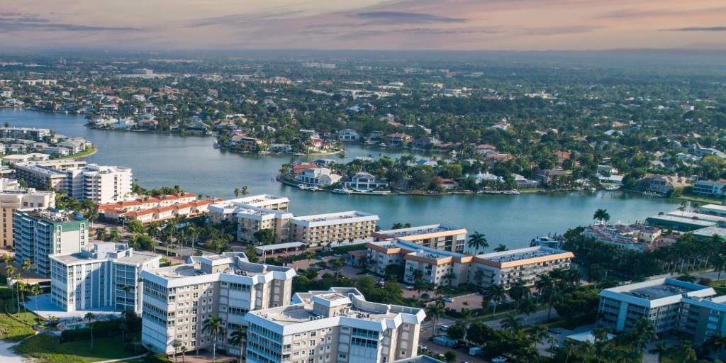 Florida skyline showing residential and commercial roofs.