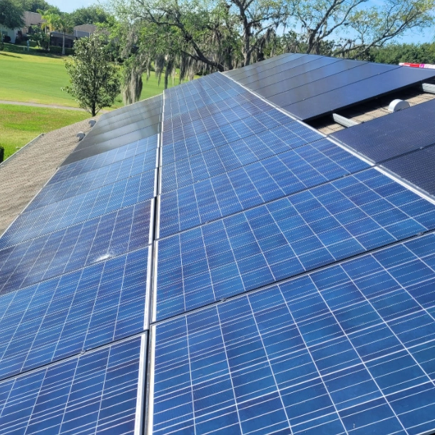 solar panels installed on a central Florida residential home installed by the local roofing company; Alan's Roofing.
